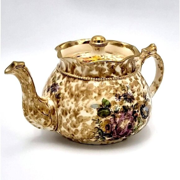 Arthur Wood 3125 Teapot – England – Vintage Floral Gilded Globe Mark – 1930s–40s - Picture 1 of 10